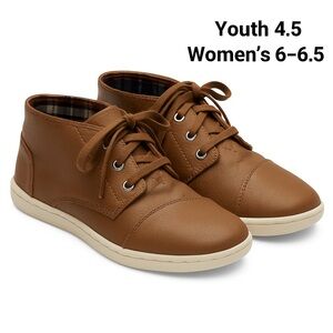 TOMS Brown Faux Leather Plaid Lined Sneakers Women’s 6–6.5 / Youth 4.5